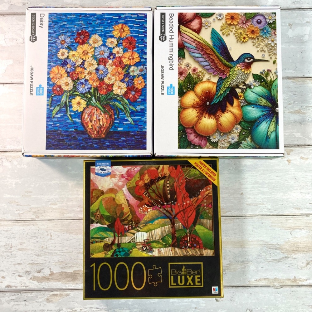 Floral and Hummingbird Jigsaw Puzzles || Lot of 3 - 1,000 Piece puzzles